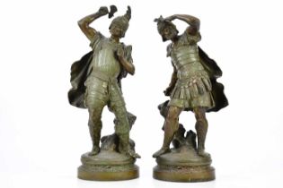 A pair of bronzed metal figures of soldiers on plinth bases, height 47cm. (2).