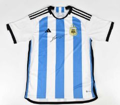 LIONEL MESSI; a signed Argentina football shirt, signed to the front, size L. Condition Report: