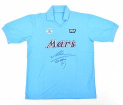 DIEGO MARADONA; a signed Napoli retro style football shirt, signed to the front. Condition Report: