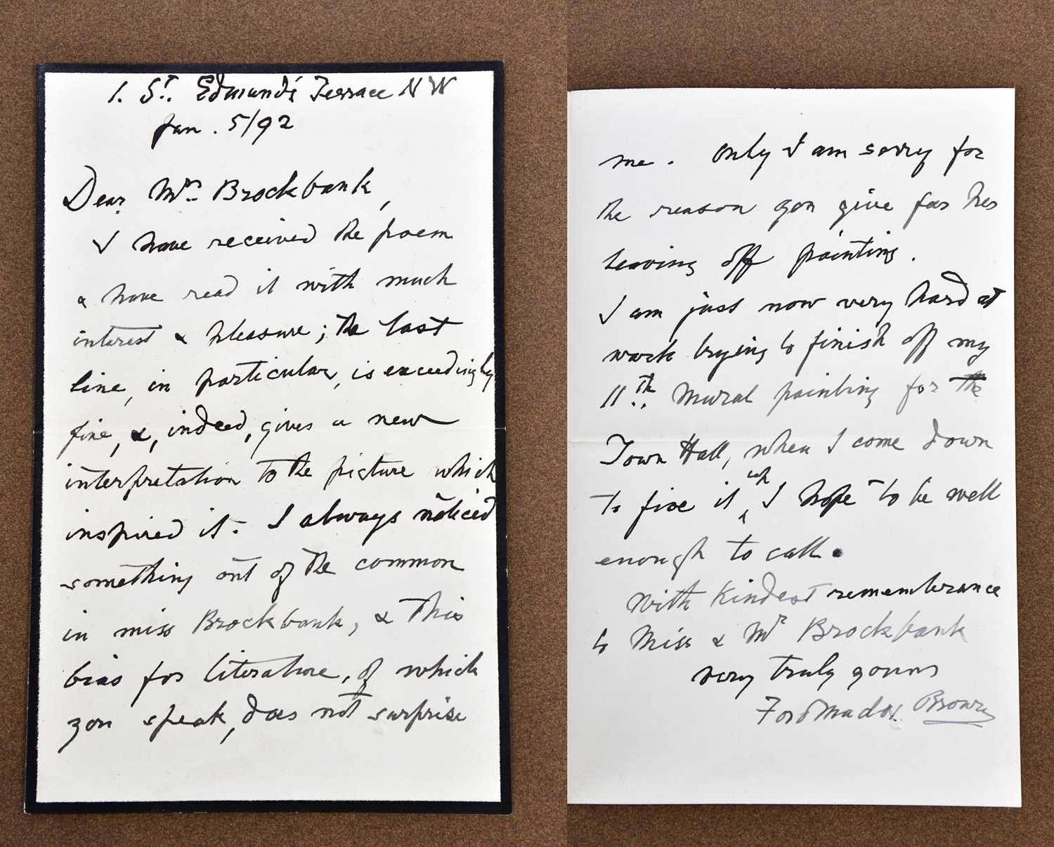 FORD MADOX BROWN, PRE-RAPHAELITE PAINTER (1821-1893); a handwritten and signed letter which - Image 9 of 9