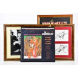 AUTOGRAPHS; four framed autograph montages including Larry Hagman and Linda Grey, Albert Finney, etc