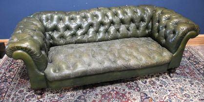 A Victorian green leather Chesterfield sofa, width 203cm, depth 76cm. Condition Report: Height