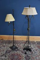 A modern and decorative three branch standard lamp on triangular plinth base, height 146cm, together