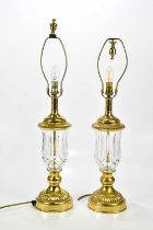 A pair of good quality cut glass gilt metal table lamps, height 46cm (2). Condition Report: Slight