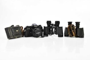 SCHUTZ CASSEL ATLANTIC; a pair of 6x24 binoculars in leather case, with a pair of Merlex binoculars,