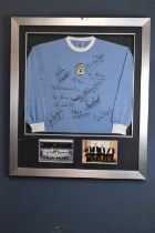 MANCHESTER CITY INTEREST; an autographed replica Score Draw jersey, Colin Bell, Mike Summerbee, Glyn