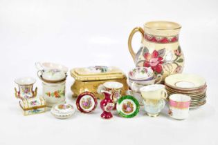 An assortment of ceramics including a Continental trinket box cover in the style of Limoges, Paragon