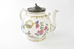 A Victorian ceramic oversized teapot, transfer printed with roundels of maritime scenes inside