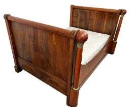 A 19th century French mahogany Empire style small double bed, height 117cm, width 143cm, length