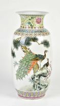 A modern Chinese vase decorated with peacocks, height 45cm, together with a modern Chinese Famille