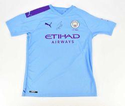 SERGIO AGUERO; an autographed replica Manchester City jersey 125 years, with certificate of