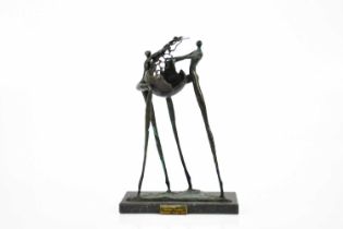 CAN; a contemporary bronze sculpture of two figures and a flame, entitled 'Building Together
