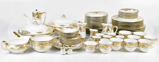 NORITAKE; a gilt tea/dinner service, three graduated sets of plates, eleven saucers, eight tea cups,