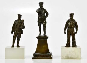 An early 20th century bronze figure of a World War I officer, on splayed base, unsigned, height