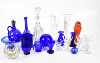 A collection of 19th century and later glassware including a gilt decorated trumpet vase, height