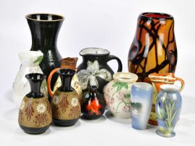 A collection of decorative ceramics to include Royal Copenhagen vase, Poole pottery vase, two Maling