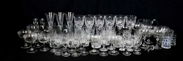 A quantity of assorted glassware including various wine glasses, three 19th century ale glasses,