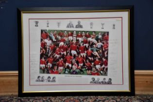 MANCHESTER UNITED INTEREST; a pencil signed print, 'Legends of Old Trafford', various signatures