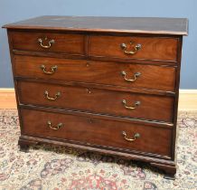 A 19th century inlaid mahogany chest of two short over three long drawers, on bracket feet, width