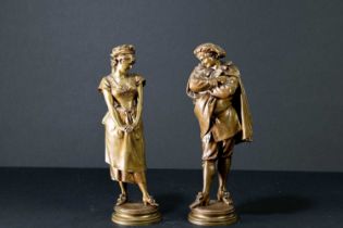 LEOPOLD HARZE (1831-1893); a pair of 19th century bronze figures, 'Gros-Rene' and 'Marinette',