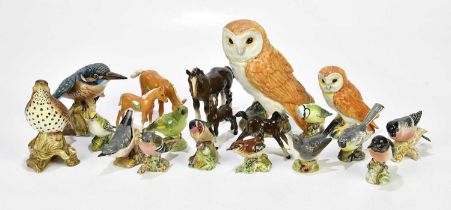 BESWICK; a small collection of mainly birds to include a kingfisher, two owls, a thrush, a