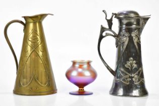 JOSEPH SANKEY; a brass Art Nouveau style jug, height 25cm, together with a further WMF style