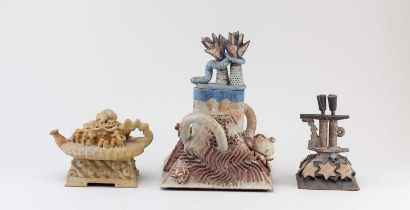 † ALAN HEAPS (later known as Alan Sidney) (born 1941); three fantasy stoneware sculptures, one