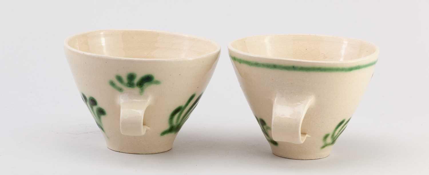 † GEOFFREY FULLER (1936-2022); a pair of large slip decorated earthenware cups depicting a hare - Image 2 of 4
