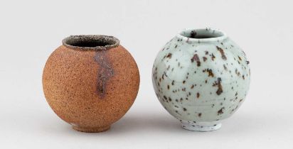 † ADAM BUICK (born 1978); two mini porcelain moon jars covered in different glazes, impressed AB