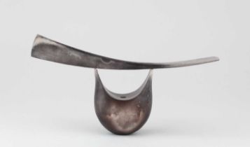 † ANTONIA SALMON (born 1959); a smoke fired and burnished stoneware balancing form with curved