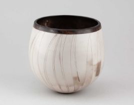 † ASHRAF HANNA (born 1967); a bulbous smoke fired vessel with linear decoration, incised ASH mark,