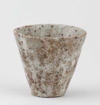 AKIKO HIRAI (born 1970); a stoneware beaker with textured surface covered in pale green and white