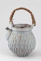 AKIKO HIRAI (born 1970); a dry kohiki stoneware teapot with willow handle, gallery sticker, height