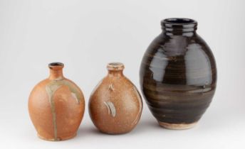 † ALEXANDER SHARP (1918-2010) for Morar Pottery; a large baluster vase covered in tenmoku breaking
