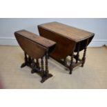 A 19th century drop-leaf table, length 83cm, together with a 1920s oak drop-leaf gateleg dining