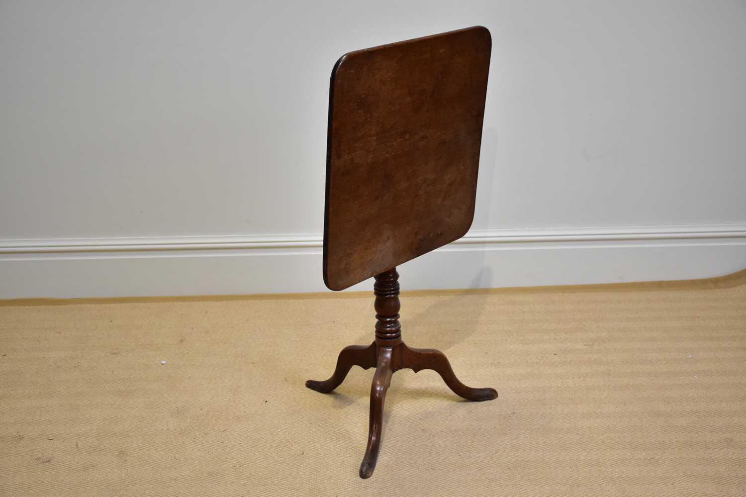 An early 19th century oak tilt-top occasional table, with rectangular top, on turned column and - Image 3 of 4