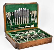 A walnut cased canteen of silver plated cutlery.