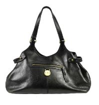 MULBERRY; a black pebbled cow leather Somerset shoulder bag with brass tone hardware, front zip