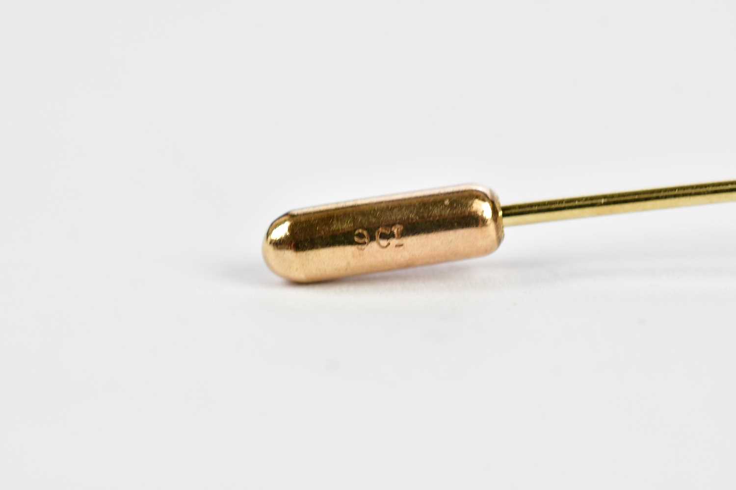 A yellow metal stick pin with collet set round brilliant cut diamond weighing approx. 0.60cts, - Image 3 of 3