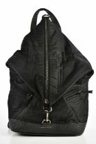 JIMMY CHOO; a man's black pebbled leather and nylon Fitzroy backpack with gun metal tone hardware,