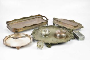 A 19th century silver plated salver, with a small collection of plated wares (Qty)