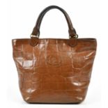 MULBERRY; a brown embossed crocodile tan Congo leather bucket bag with two top handles and brass