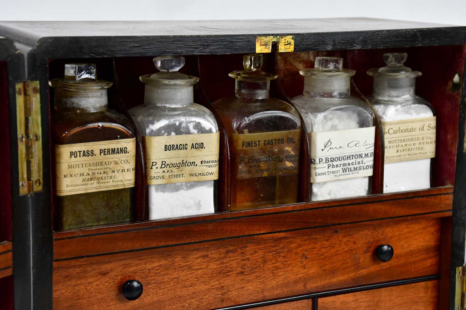 A Regency mahogany apothecary cabinet, the pair of doors enclosing an arrangement of bottles and - Image 2 of 5