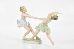 WIEN; figure group of two dancing girls, height 24cm.
