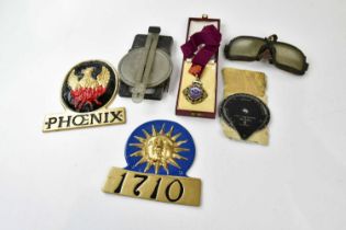 A small group of collectors' items including a hallmarked silver and enamel medal for Whitefield