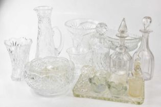 An extensive collection of 19th century and later glassware including sweetmeat bowl, decanters,