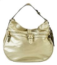 MULBERRY; a metallic champagne calfskin leather Mabel Hobo handbag with shiny gold tone hardware,