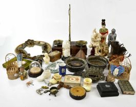 An assortment of 19th century and later collectors' items, including balance scales, a pair of