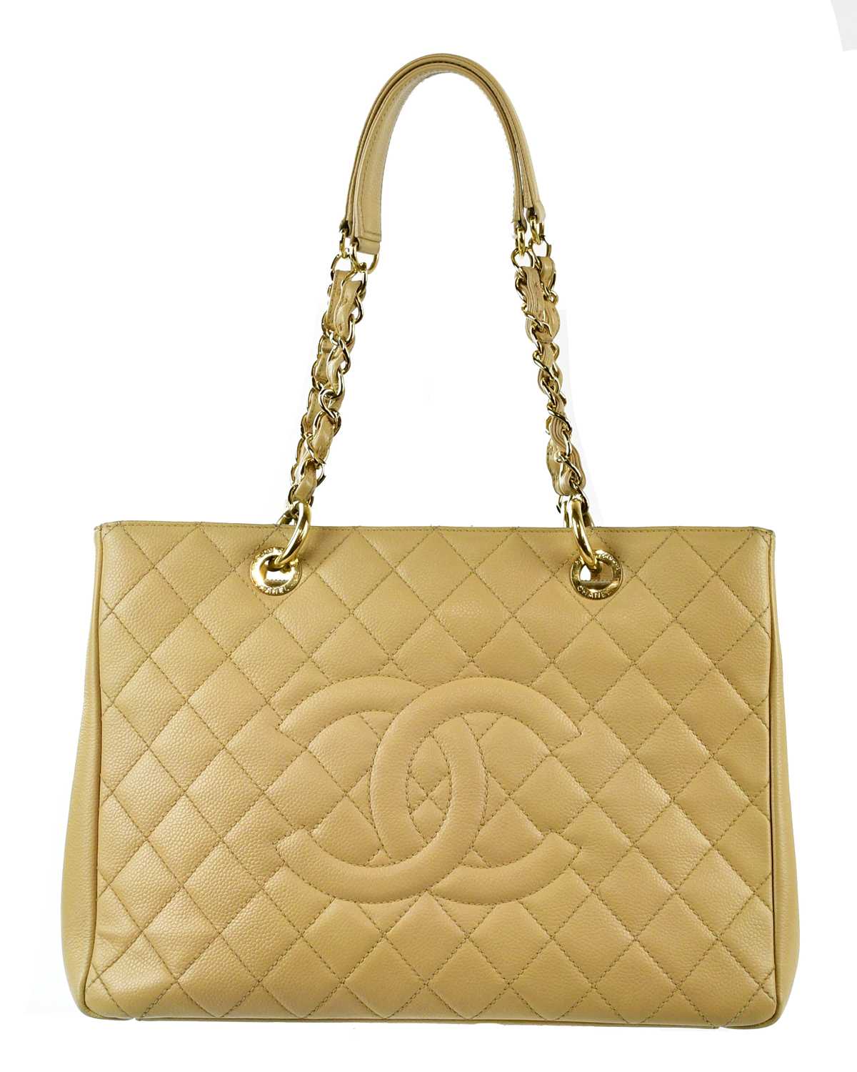 CHANEL; a cream circa 2014 caviar leather quilted GST grand shopping tote bag with signature