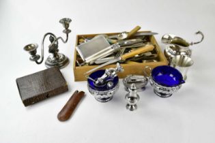 A small quantity of assorted plated items including cutlery, vases, etc.